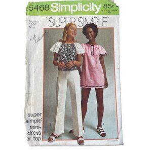 70s Simplicity 5468 Sewing Pattern Size Medium 12-14 Mini Dress Or Top 1972 CUT